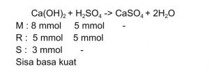 Direaksikan dua macam larutan berikut : 100mL Ca(OH)2 0,08M dengan 100mL H2SO4 0,05M. Jika ke dalam campuran tersebut diteteskan phenolphthalein, pH dan warna larutan setelah reaksi adalah…. (trayek pH phenolphthalein adalah 8,3-10 ; tak bewarna-merah)